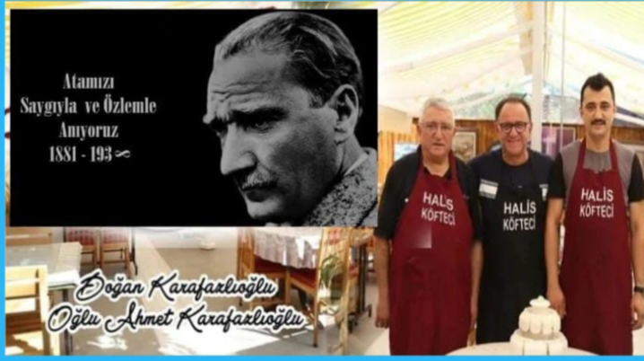 Bafra Lokantacılar Odası Başkanı Doğan Karafazlıoğlu & Ahmet Karafazlıoğlu ; Mustafa Kemal Atatürk’ün ölümünün 85. yıl dönümünde saygı sevgi ile anıyoruz