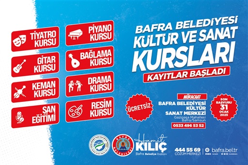 KÜLTÜR, SANAT VE MESLEK EDİNME KURS KAYITLARI BAŞVURULARI BAŞLADI