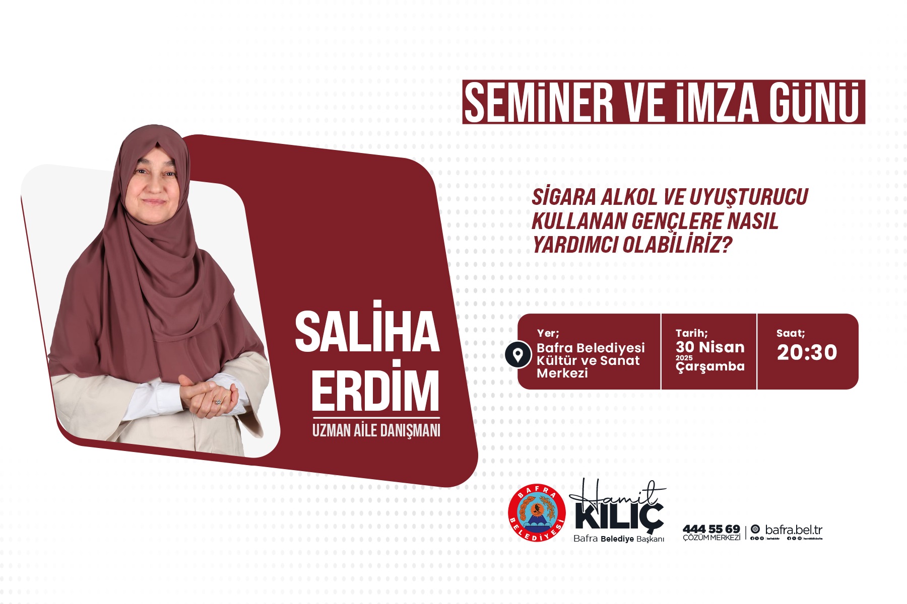 UZMAN AİLE DANIŞMANI SALİHA ERDİM BAFRA’DA EBEVEYNLERE SESLENECEK