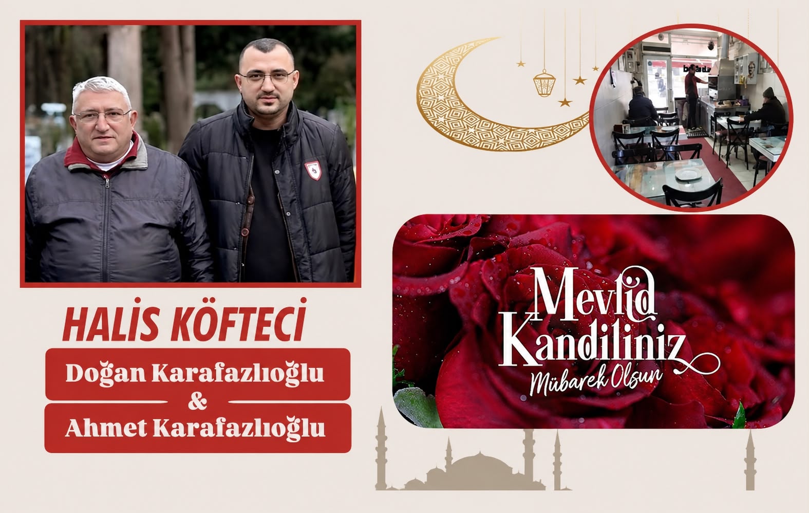 Halis Köfteci Doğan Karafazlıoğlu & Ahmet Karafazlıoğlu ” Mevlid Kandili” mesajı